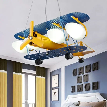 cartoon aircraft fan light blue & yellow bedroom lamp