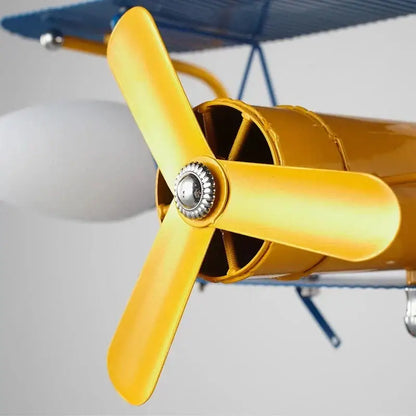 cartoon aircraft fan light blue & yellow bedroom lamp