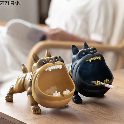 cartoon dog ashtray black & gold living room resin decor