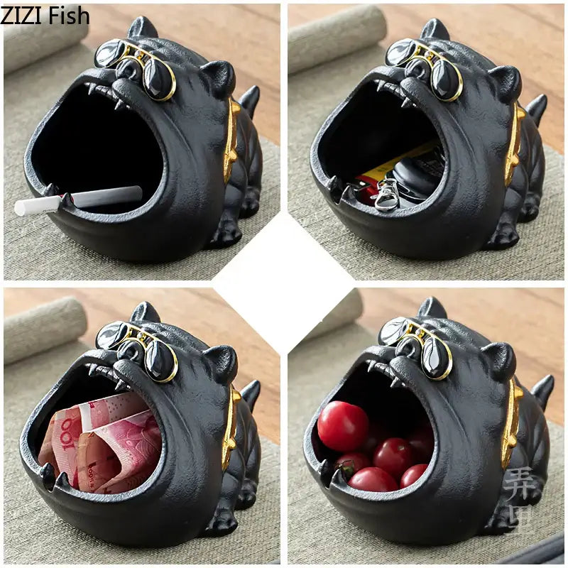 cartoon dog ashtray black & gold living room resin decor