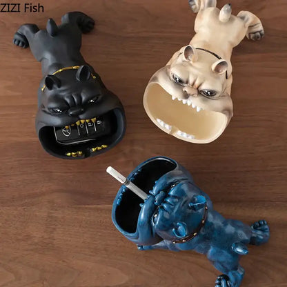 cartoon dog ashtray black & gold living room resin decor