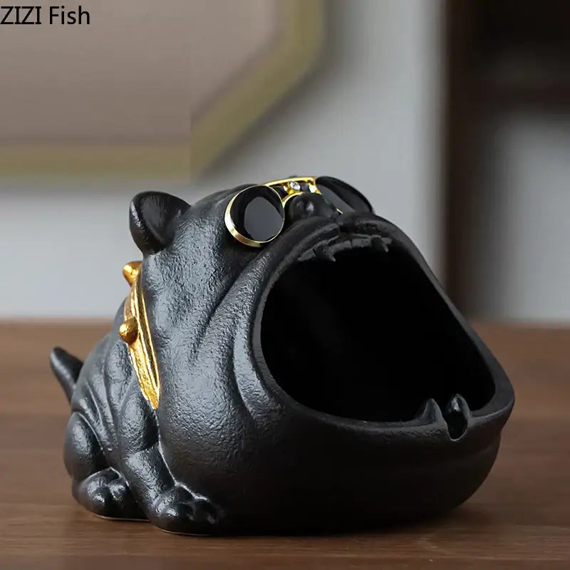 cartoon dog ashtray black & gold living room resin decor
