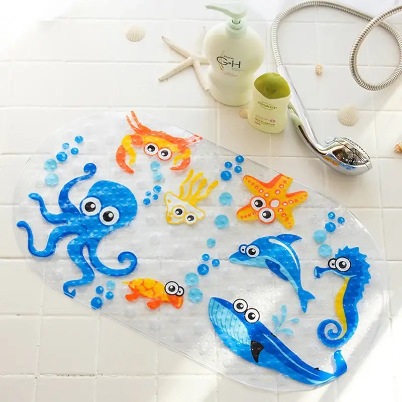 cartoon non-slip sea creature bathroom mat for children