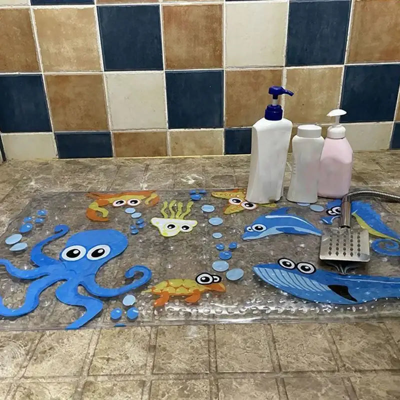 cartoon non-slip sea creature bathroom mat for children