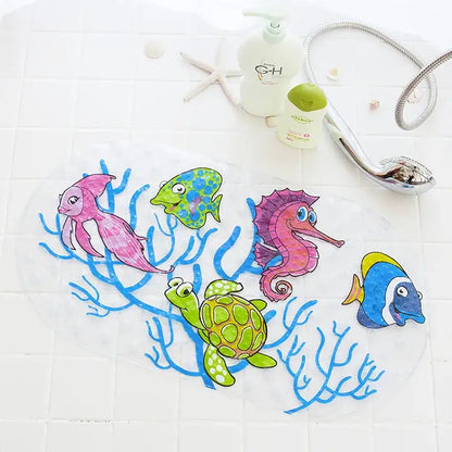 cartoon non-slip sea creature bathroom mat for children