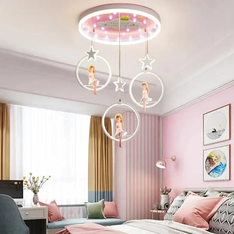 cartoon princess chandelier pink led kids bedroom light