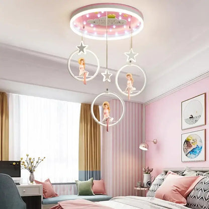 cartoon princess chandelier pink led kids bedroom light