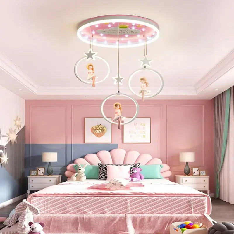 cartoon princess chandelier pink led kids bedroom light