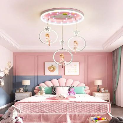 cartoon princess chandelier pink led kids bedroom light