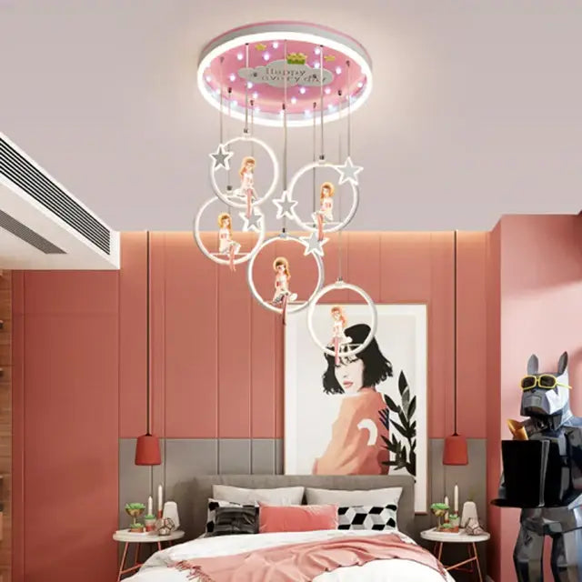 cartoon princess chandelier pink led kids bedroom light