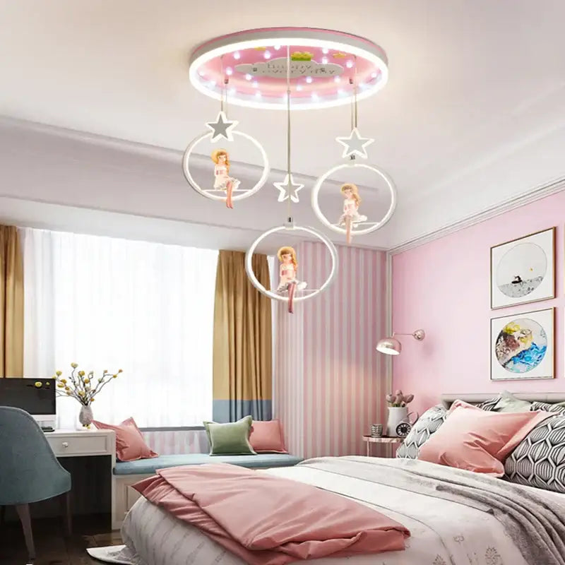 cartoon princess chandelier pink led kids bedroom light