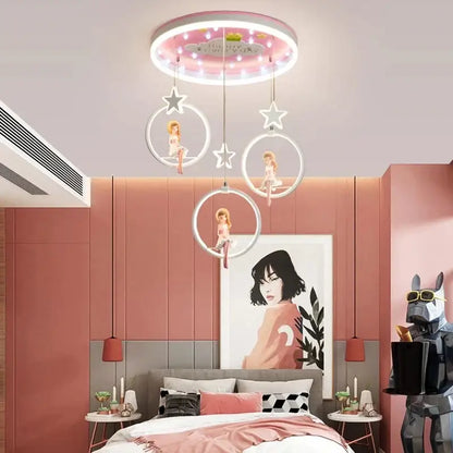 cartoon princess chandelier pink led kids bedroom light