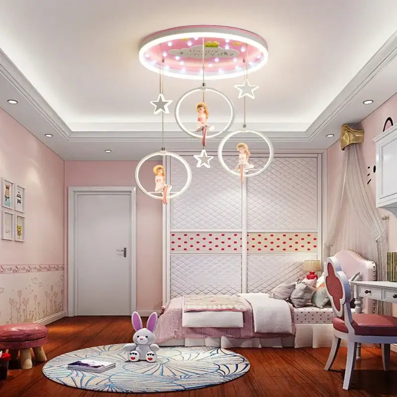 cartoon princess chandelier pink led kids bedroom light