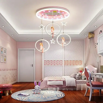 cartoon princess chandelier pink led kids bedroom light