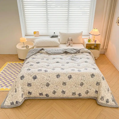 cartoon print cream velvet quilted blanket bedroom bedding