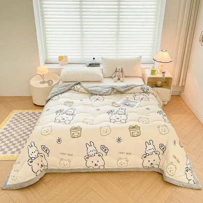 cartoon print cream velvet quilted blanket bedroom bedding