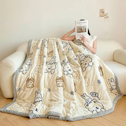 cartoon print cream velvet quilted blanket bedroom bedding