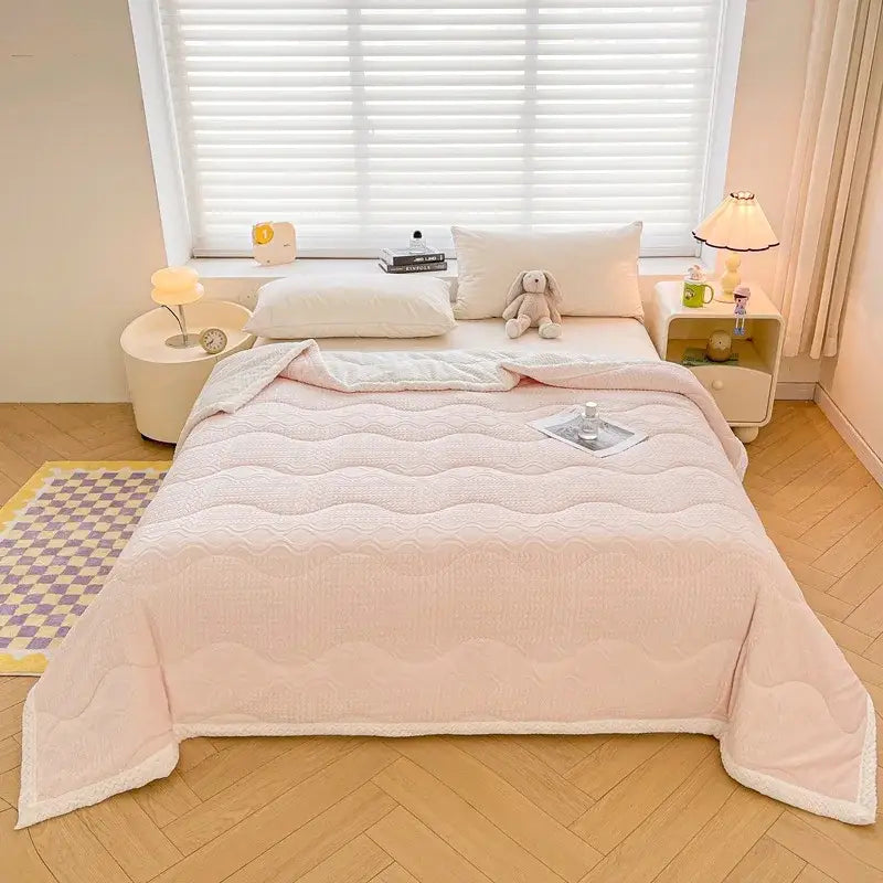 cartoon print cream velvet quilted blanket bedroom bedding