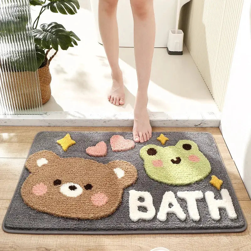 cartoon puppy flocked brown bath rug bathroom mat