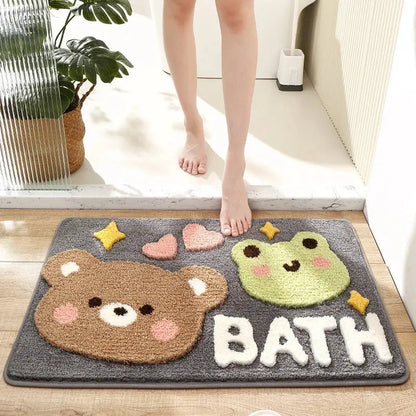 cartoon puppy flocked brown bath rug bathroom mat