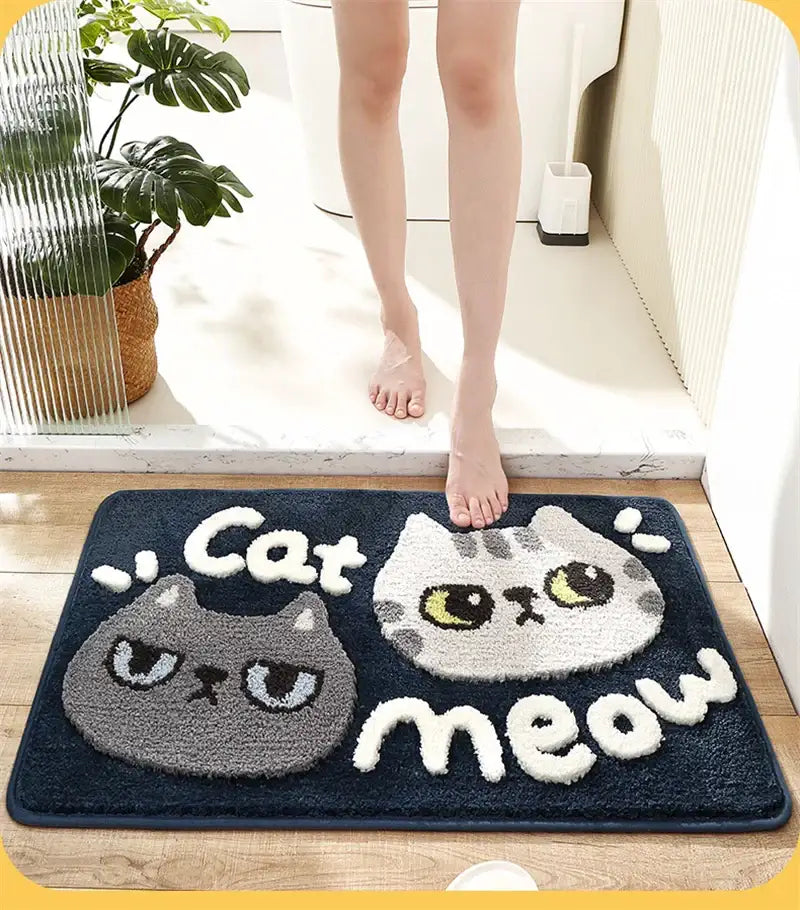 cartoon puppy flocked brown bath rug bathroom mat