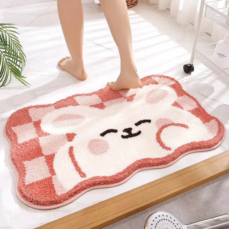 cartoon puppy flocked brown bath rug bathroom mat