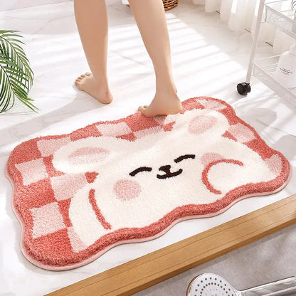 cartoon puppy flocked brown bath rug bathroom mat