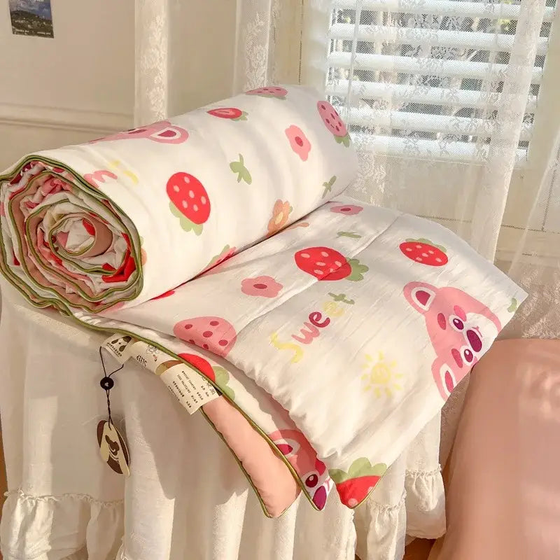 cartoon summer cream teddy bear blanket bedroom cotton bedding