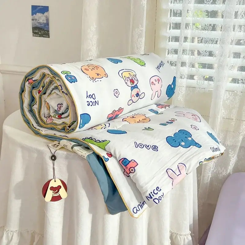 cartoon summer cream teddy bear blanket bedroom cotton bedding