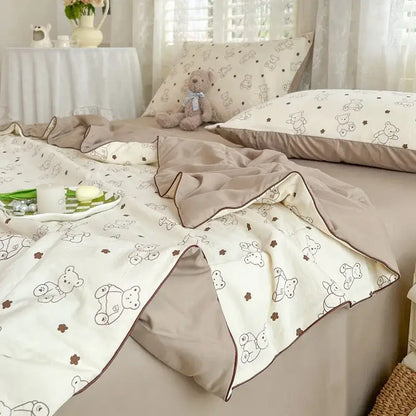 cartoon summer cream teddy bear blanket bedroom cotton bedding
