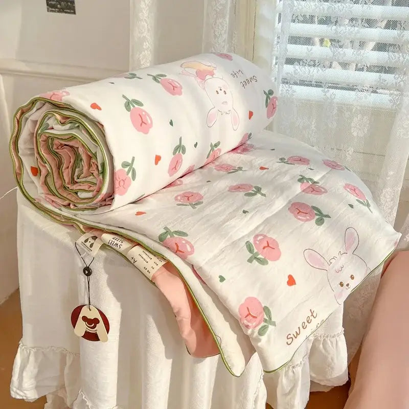 cartoon summer cream teddy bear blanket bedroom cotton bedding