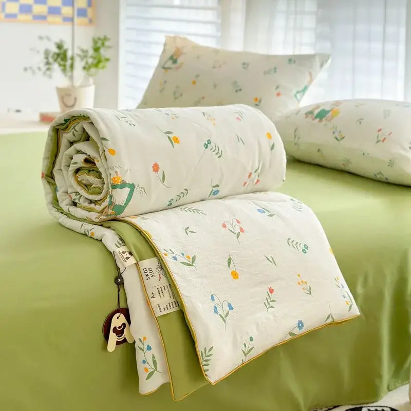 cartoon summer cream teddy bear blanket bedroom cotton bedding