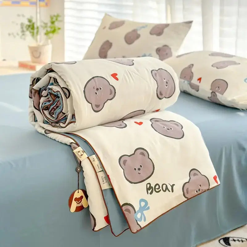 cartoon summer cream teddy bear blanket bedroom cotton bedding
