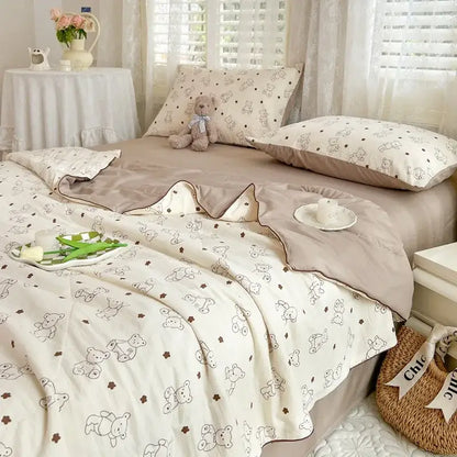 cartoon summer cream teddy bear blanket bedroom cotton bedding