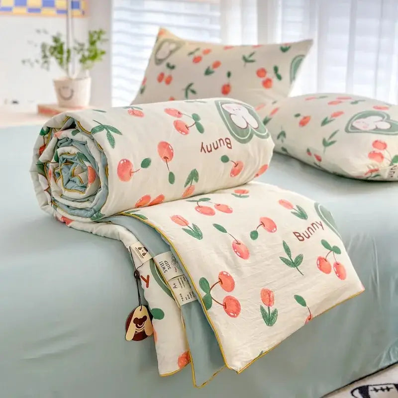 cartoon summer cream teddy bear blanket bedroom cotton bedding