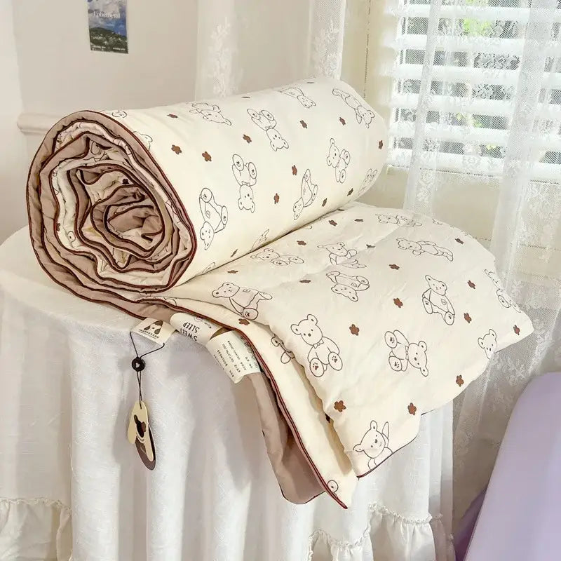 cartoon summer cream teddy bear blanket bedroom cotton bedding