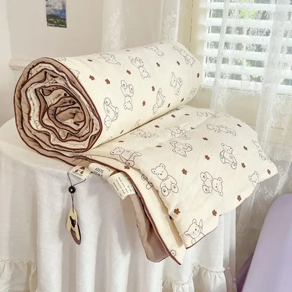 cartoon summer cream teddy bear blanket bedroom cotton bedding