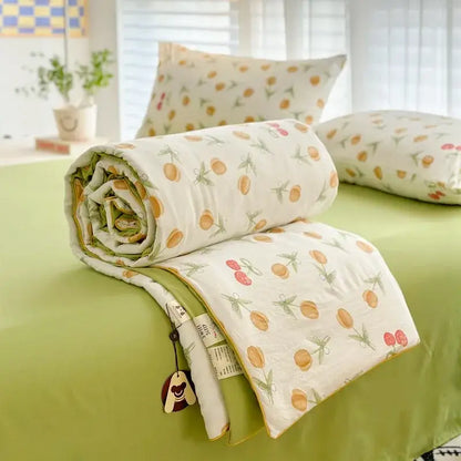 cartoon summer cream teddy bear blanket bedroom cotton bedding