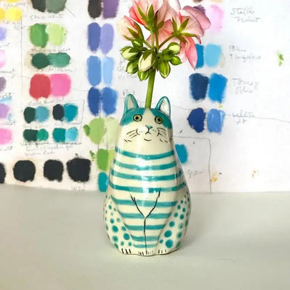 Colorful polka dot cat vase living room ceramic decor