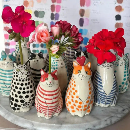 Colorful polka dot cat vase living room ceramic decor