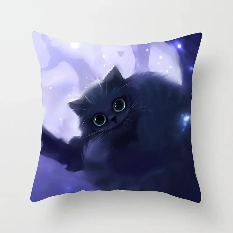 cat printed plush cushion cover black & white living room