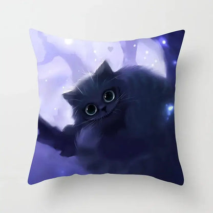 cat printed plush cushion cover black & white living room