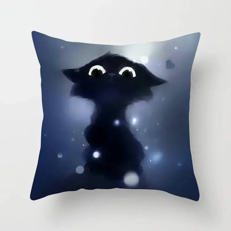 cat printed plush cushion cover black & white living room