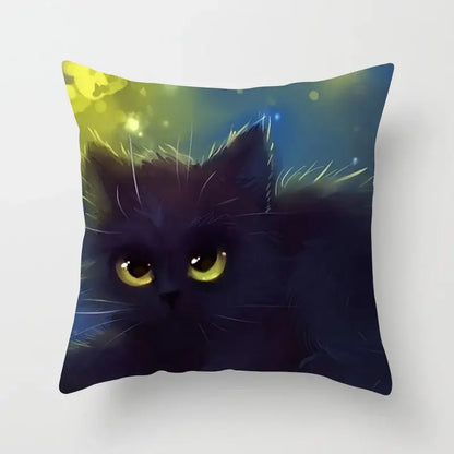 cat printed plush cushion cover black & white living room