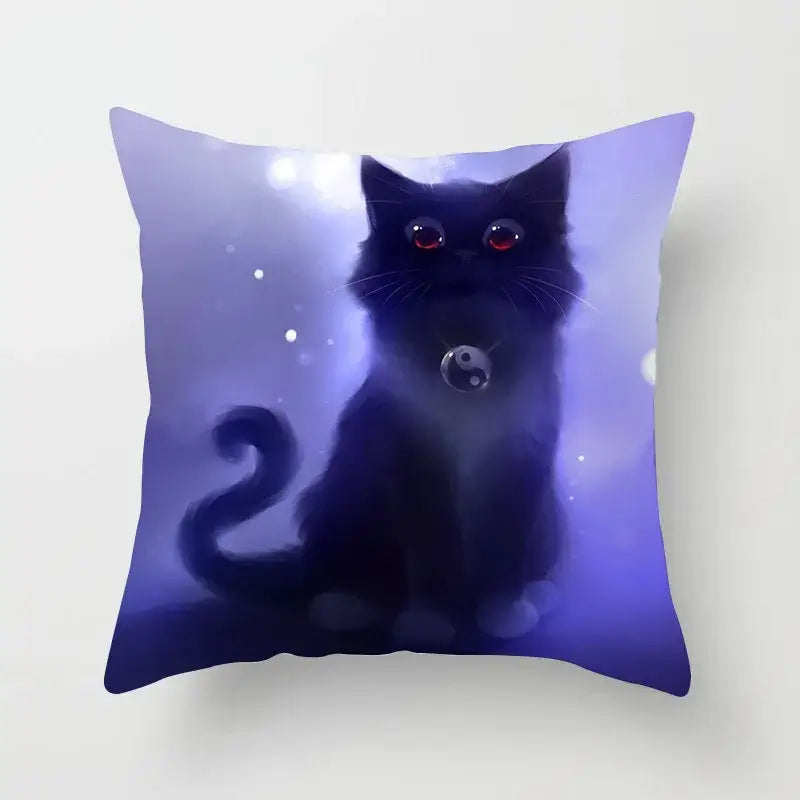 cat printed plush cushion cover black & white living room