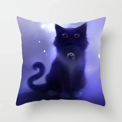 cat printed plush cushion cover black & white living room