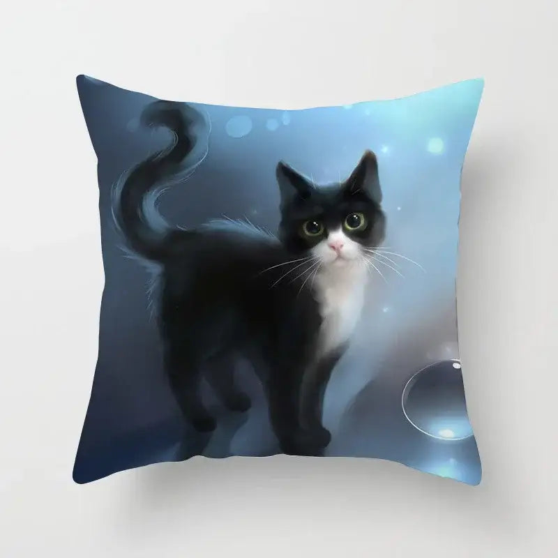 cat printed plush cushion cover black & white living room