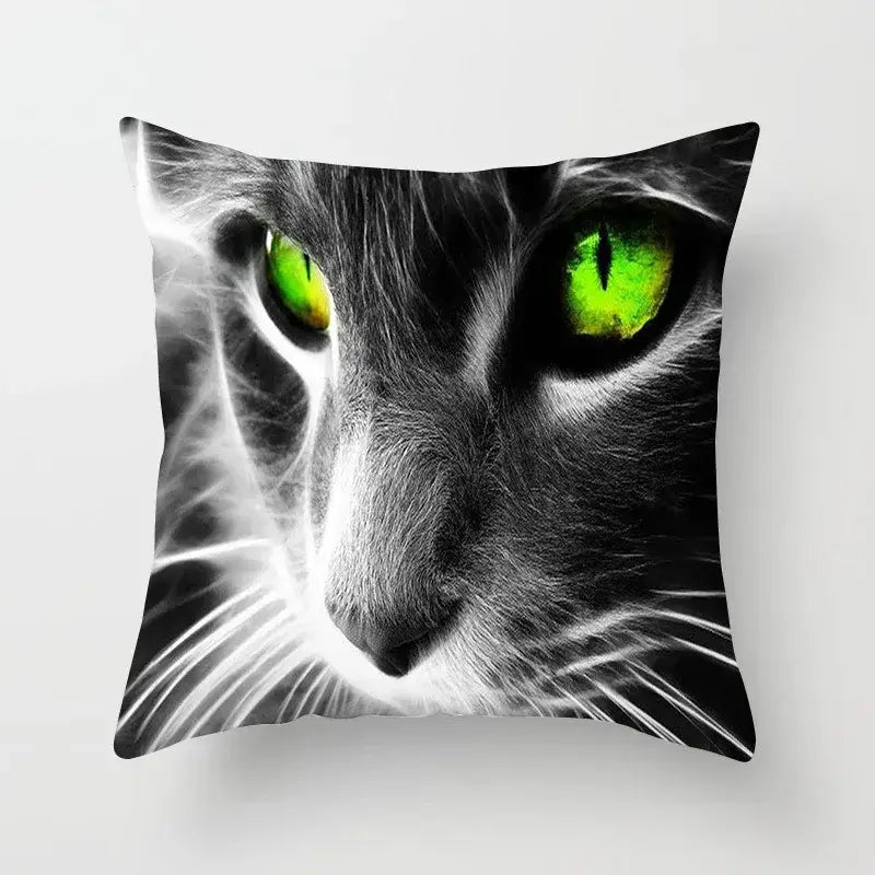 cat printed plush cushion cover black & white living room