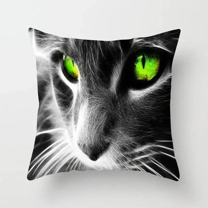 cat printed plush cushion cover black & white living room