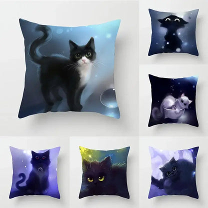 cat printed plush cushion cover black & white living room